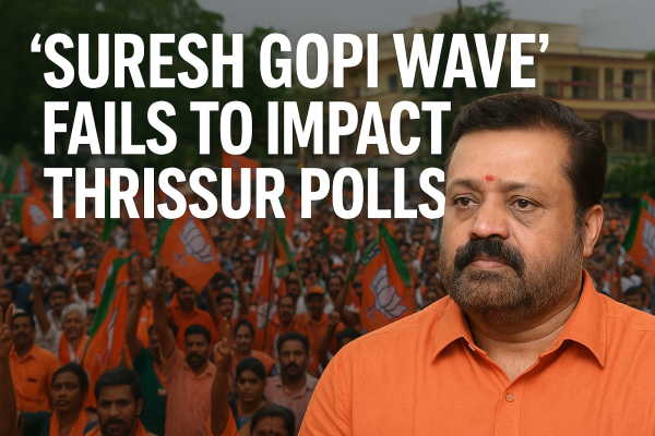Suresh Gopi at a BJP rally as the expected ‘Suresh Gopi wave’ fails to impact Thrissur local body polls